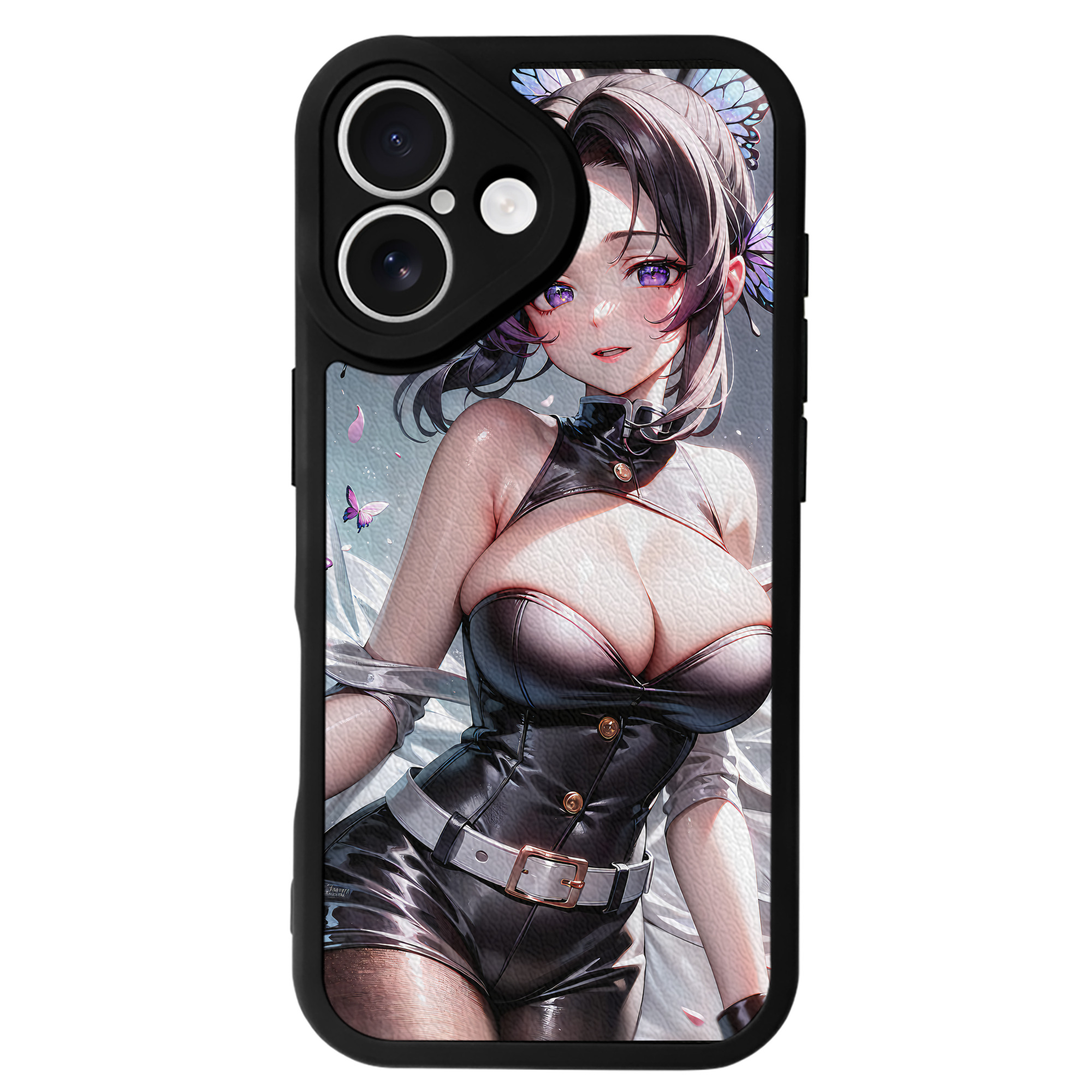 （画像用） 鬼滅の刃（きめつのやいば）蟲柱-胡蝶 しのぶ／こちょう しのぶ Kochou Shinobu 【iPhone 16シリーズ対応】シリコンスマホケース（レザー調） 材質：シリコン